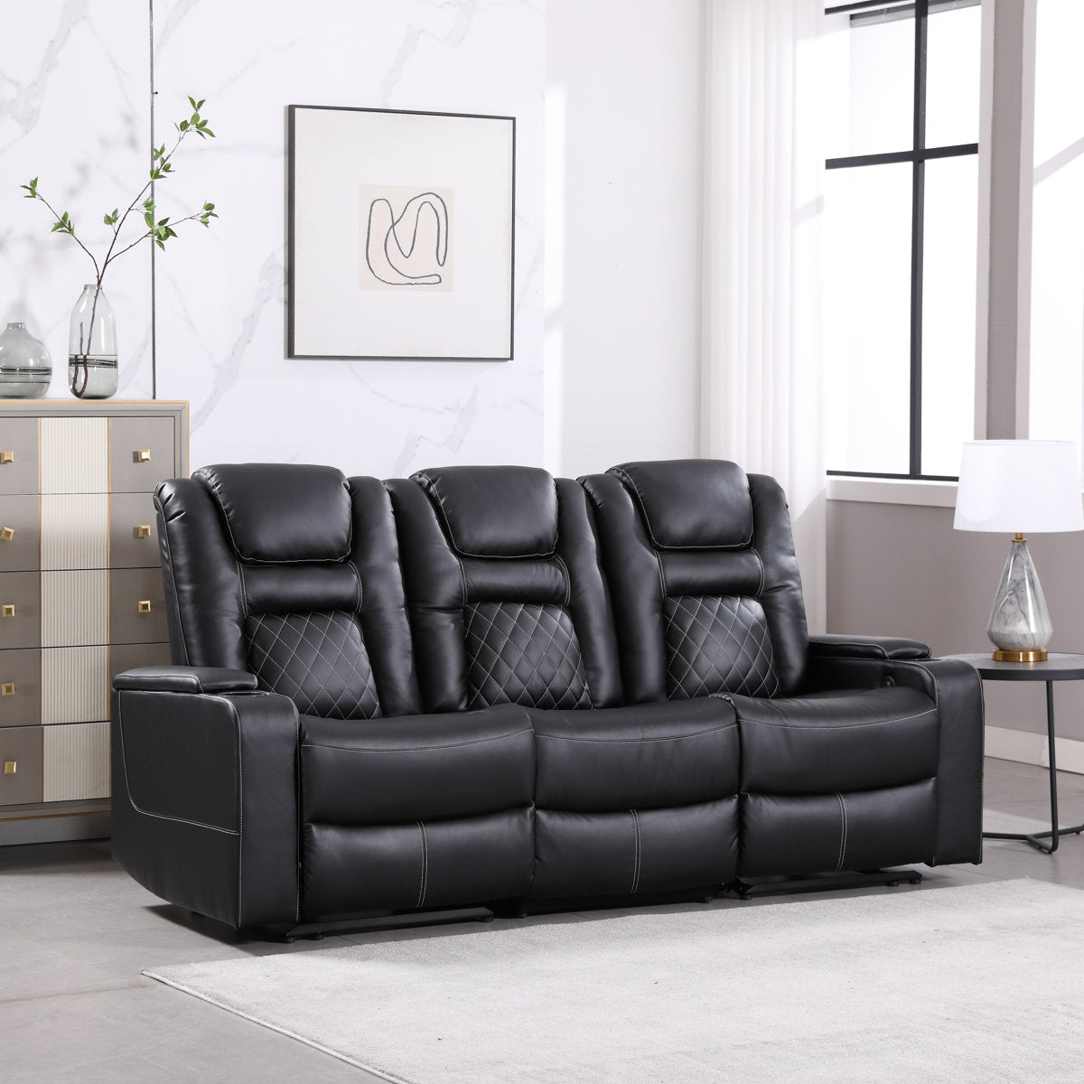 Drennen 3-Piece Power Recliner Home Theater Living Room Set With USB Charging & Storage & Cupholders