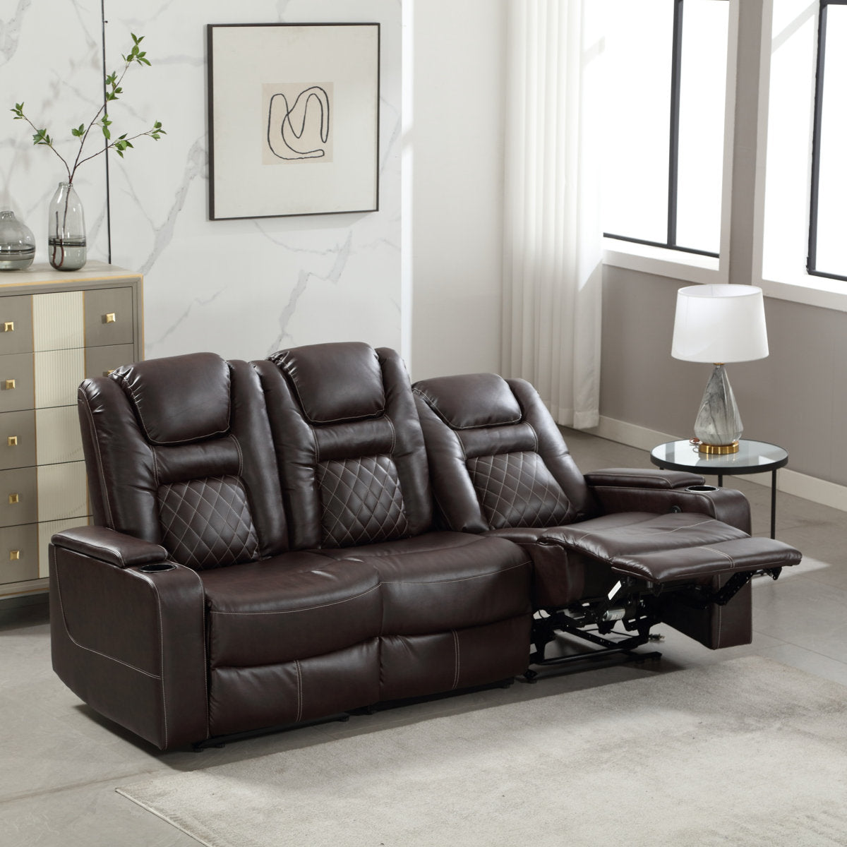 Drennen 3-Piece Power Recliner Home Theater Living Room Set With USB Charging & Storage & Cupholders