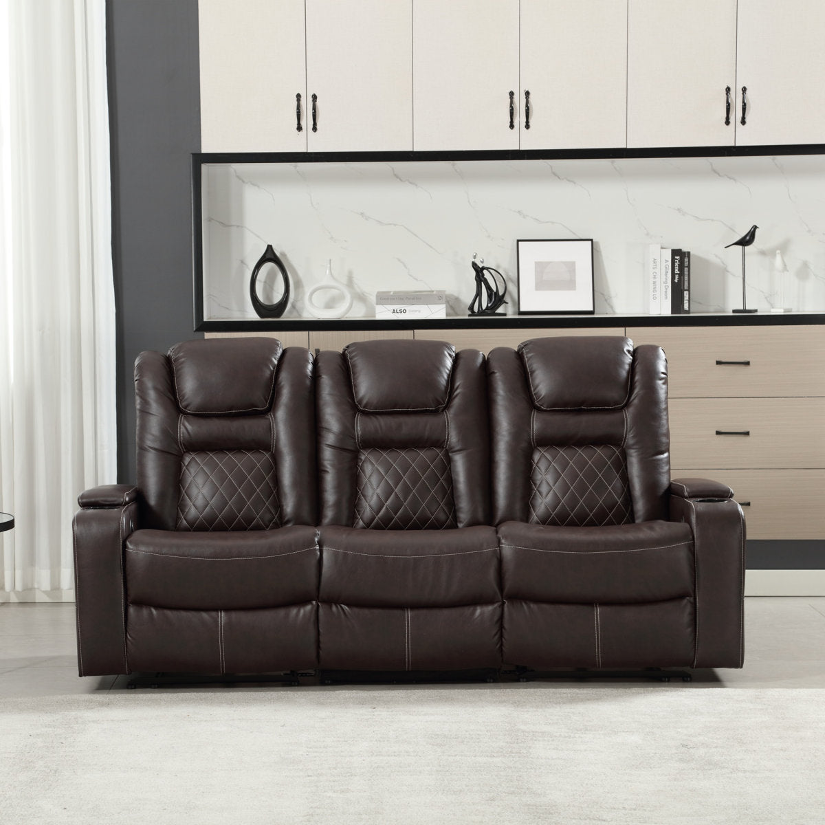 Drennen 3-Piece Power Recliner Home Theater Living Room Set With USB Charging & Storage & Cupholders