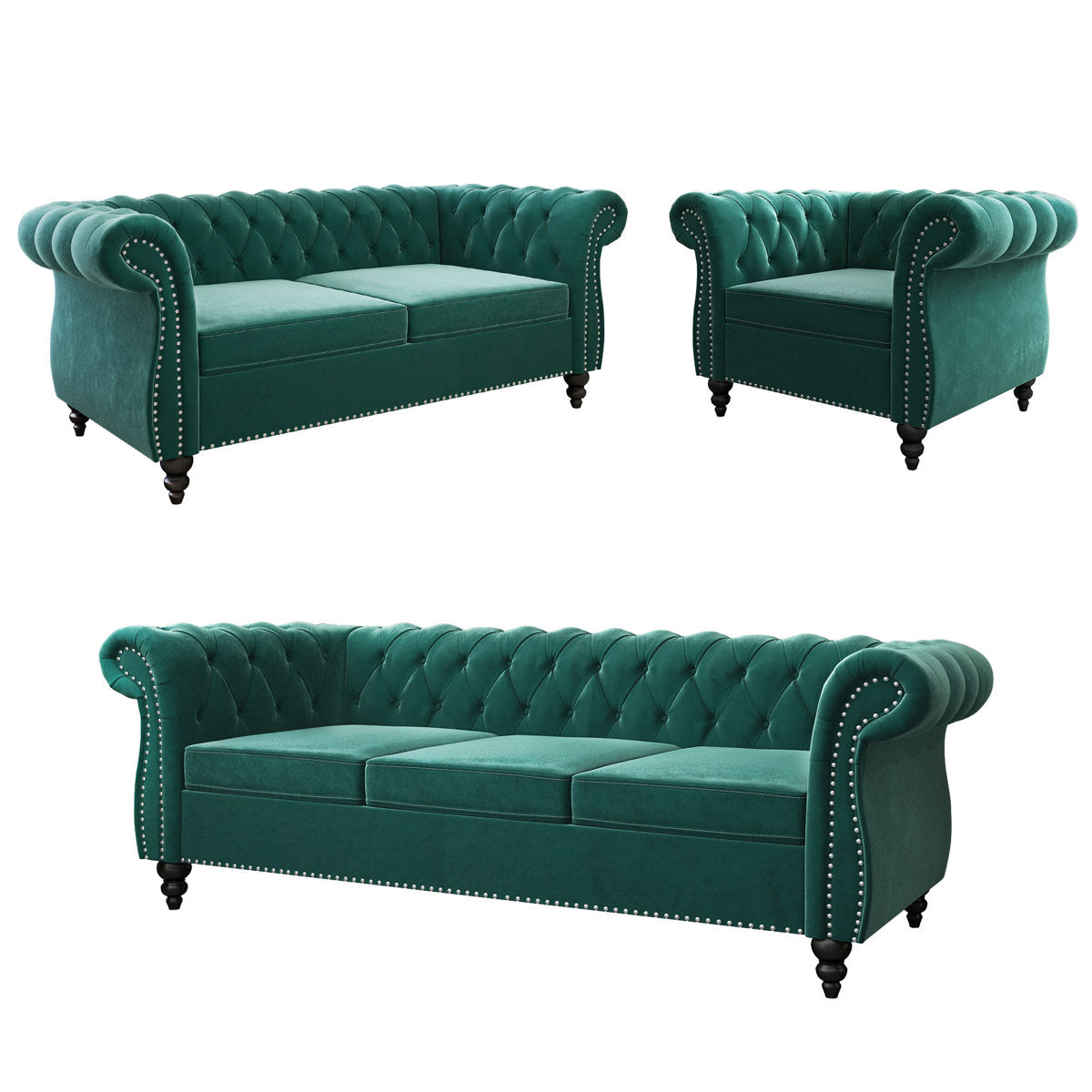 Elebash 3 - Piece Velvet Living Room Set