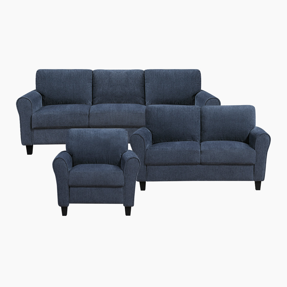 Emilio 3-Piece Upholstered Living Room Set - Plush Chenille Fabric Upholstery and Durable Solid Wood & Plywood Frame