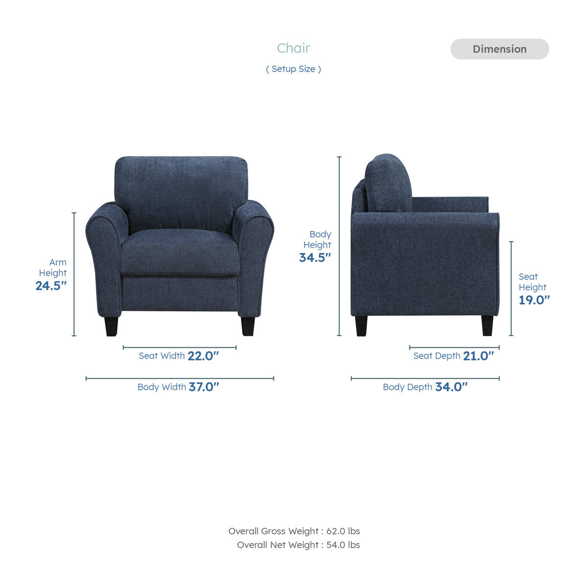 Emilio 3-Piece Upholstered Living Room Set - Plush Chenille Fabric Upholstery and Durable Solid Wood & Plywood Frame