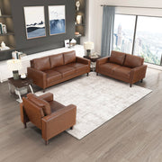 Eric Mid Century 3-Piece Living Room Set - Faux Leather with Easy-Care, Durable Solid Wood & Plywood Frame, Comfortable Foam & Pocket Coils, Complete 3-Piece: Chair, Sofa & Loveseat Set