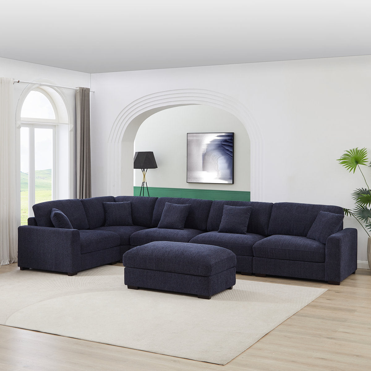 Eugenijus Reversible Modular 6 Piece Corner Sectional Couch with Ottoman