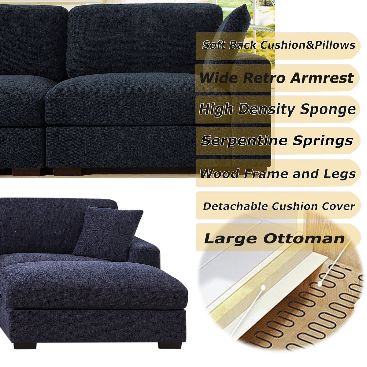 Eugenijus Reversible Modular 6 Piece Corner Sectional Couch with Ottoman