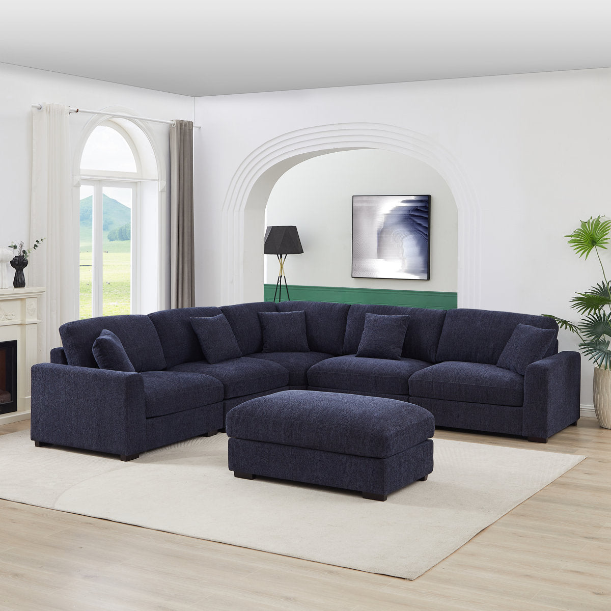 Eugenijus Reversible Modular 6 Piece Corner Sectional Couch with Ottoman