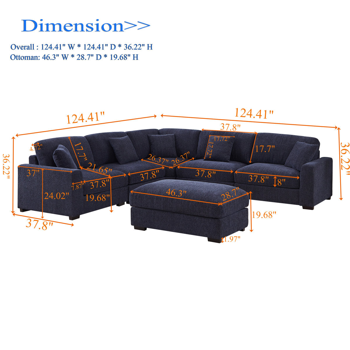 Eugenijus Reversible Modular 6 Piece Corner Sectional Couch with Ottoman