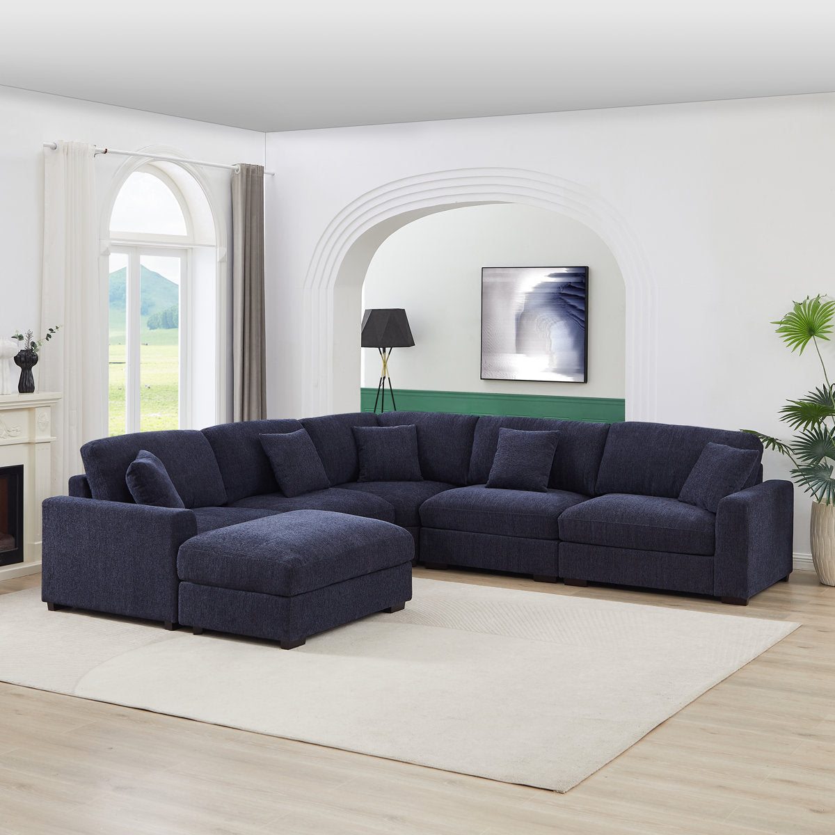 Eugenijus Reversible Modular 6 Piece Corner Sectional Couch with Ottoman