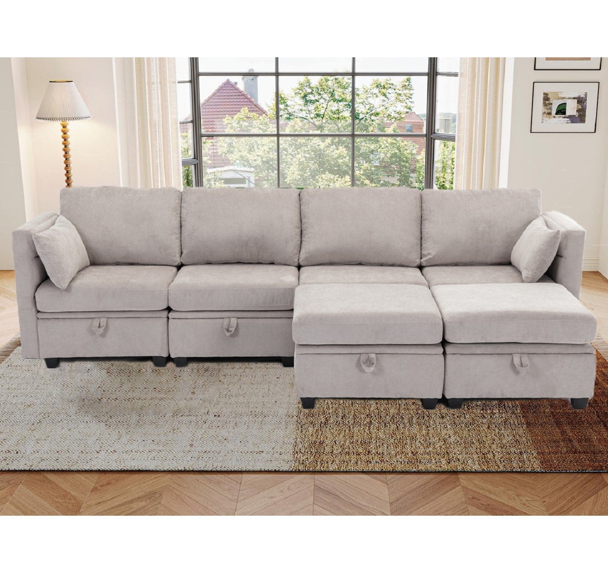 Hashim 6 - Piece Free Form Upholstered Convertible Modular Sofa Sectional with Storage