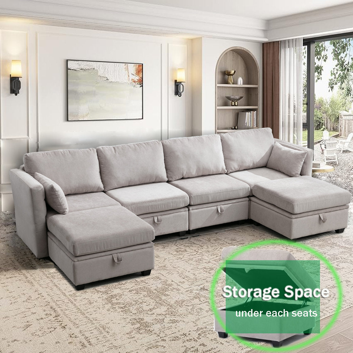 Hashim 6 - Piece Free Form Upholstered Convertible Modular Sofa Sectional with Storage