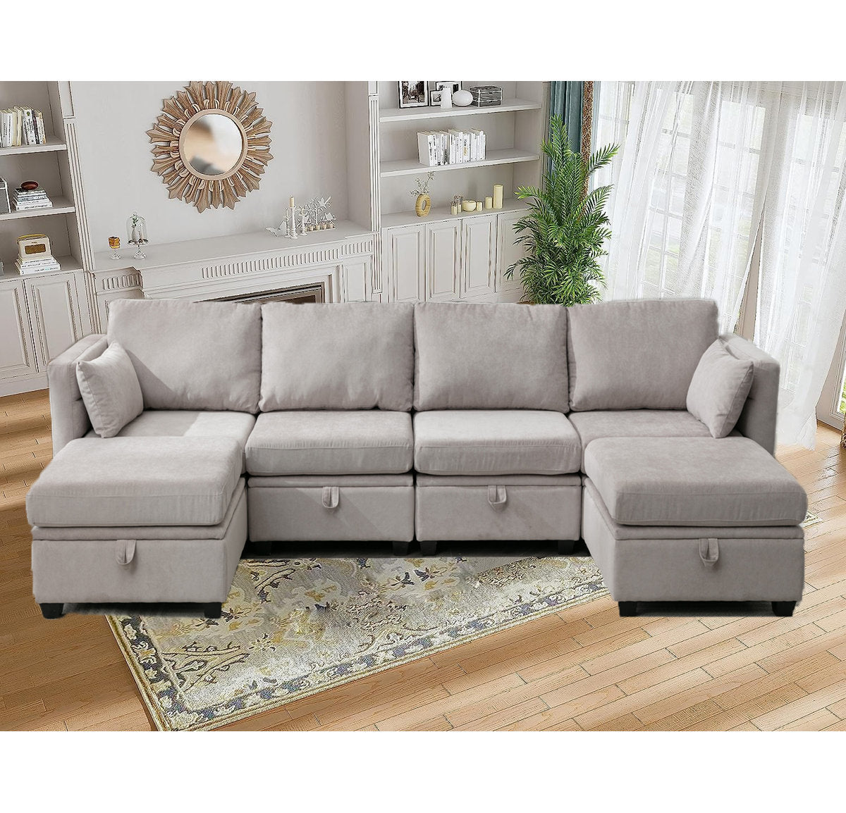 Hashim 6 - Piece Free Form Upholstered Convertible Modular Sofa Sectional with Storage