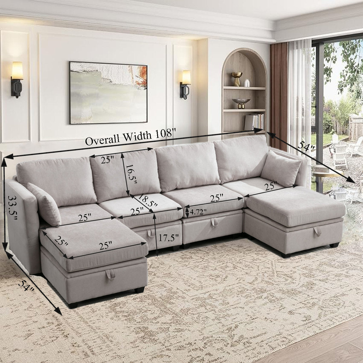 Hashim 6 - Piece Free Form Upholstered Convertible Modular Sofa Sectional with Storage