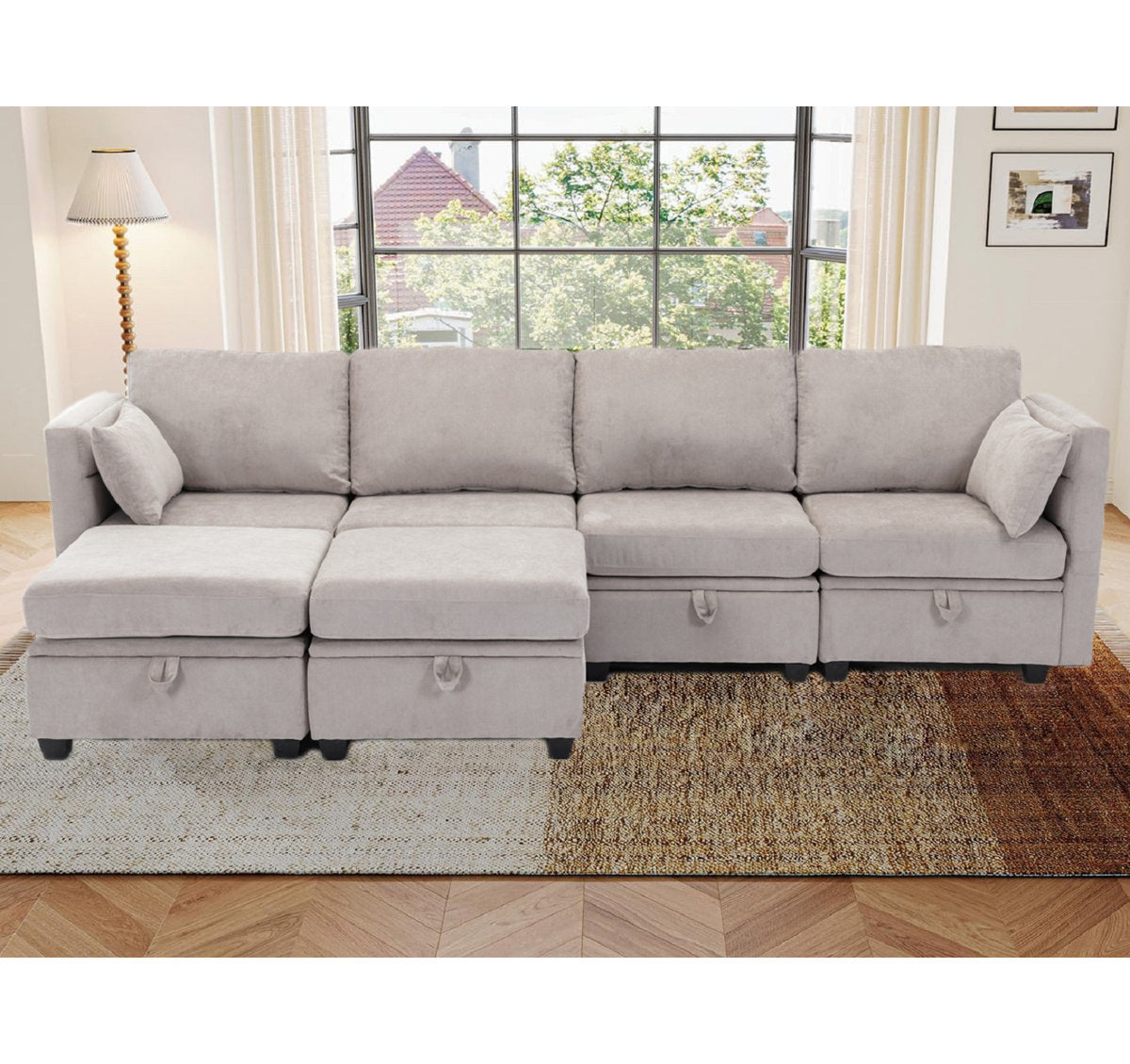 Hashim 6 - Piece Free Form Upholstered Convertible Modular Sofa Sectional with Storage
