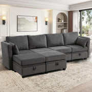 Hashim 6 - Piece Free Form Upholstered Convertible Modular Sofa Sectional with Storage