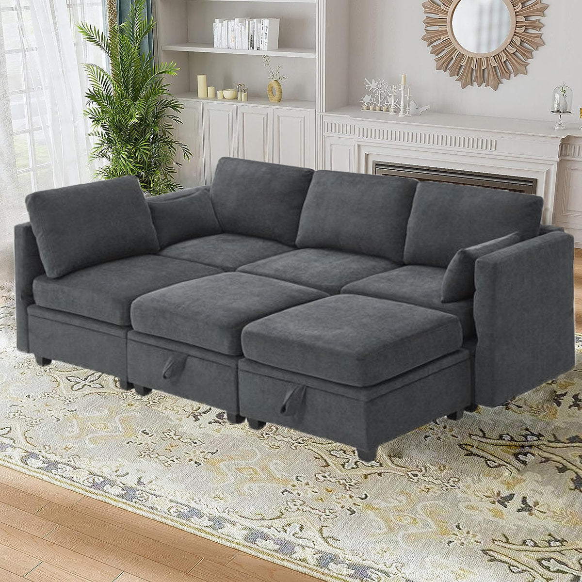 Hashim 6 - Piece Free Form Upholstered Convertible Modular Sofa Sectional with Storage