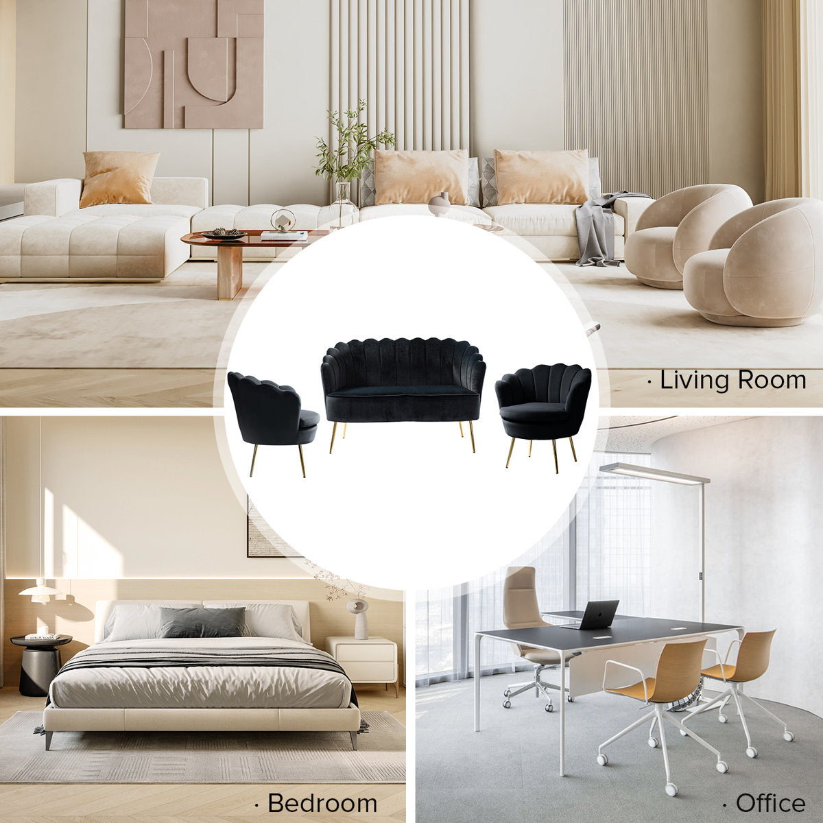 Hendrix 3 - Piece Velvet Living Room Set