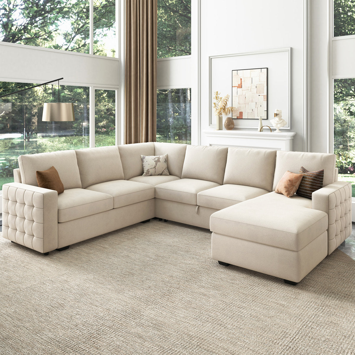 Hildur U-Shaped Sectional Sofa Bed Pull Out Sleeper Couch With Storage Chaise