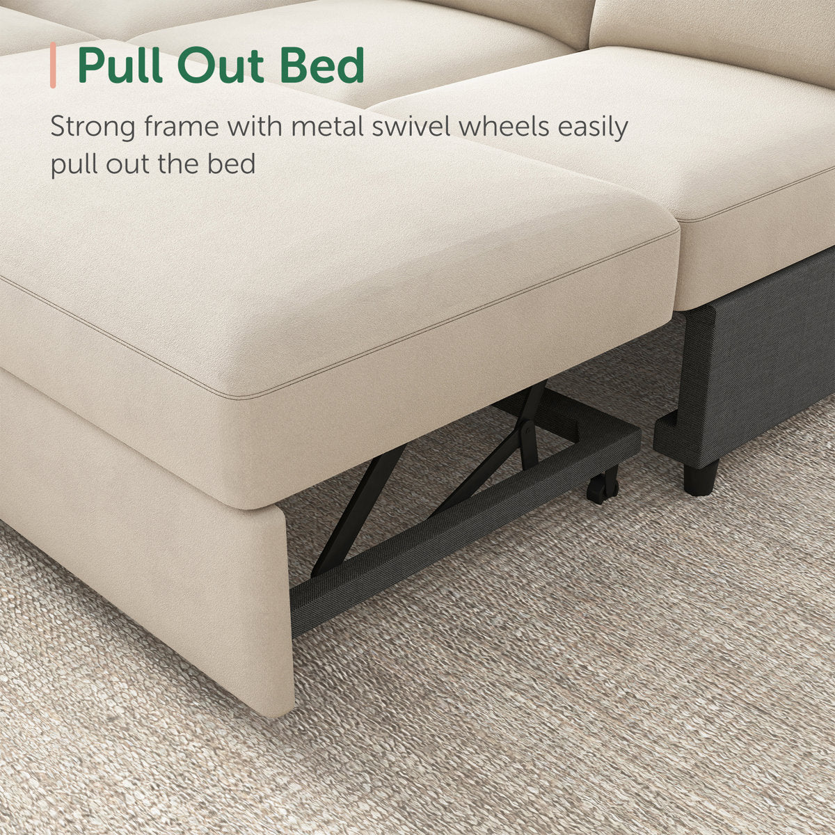 Hildur U-Shaped Sectional Sofa Bed Pull Out Sleeper Couch With Storage Chaise