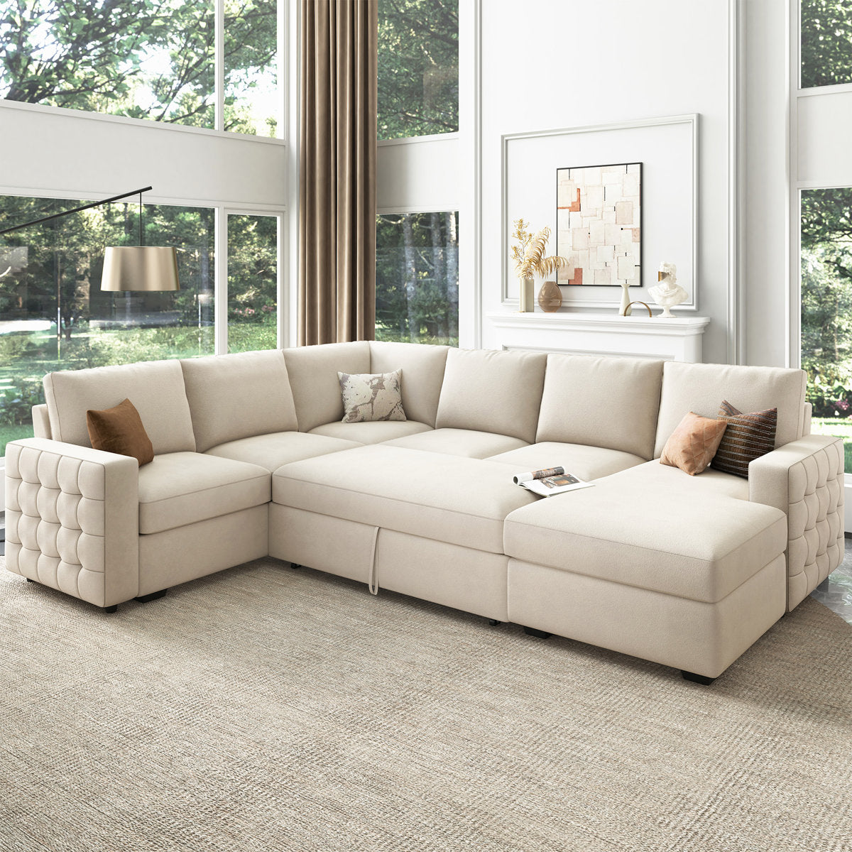 Hildur U-Shaped Sectional Sofa Bed Pull Out Sleeper Couch With Storage Chaise