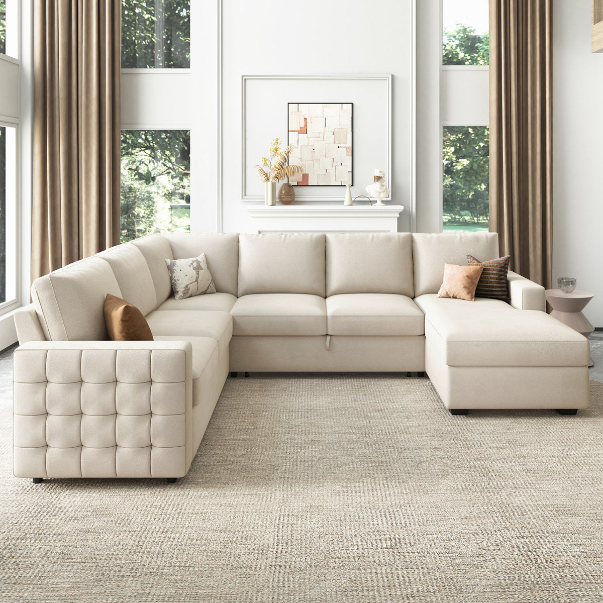 Hildur U-Shaped Sectional Sofa Bed Pull Out Sleeper Couch With Storage Chaise