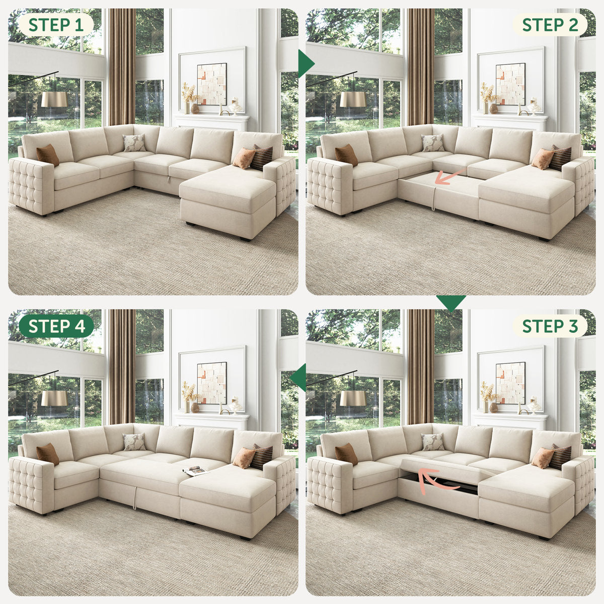 Hildur U-Shaped Sectional Sofa Bed Pull Out Sleeper Couch With Storage Chaise