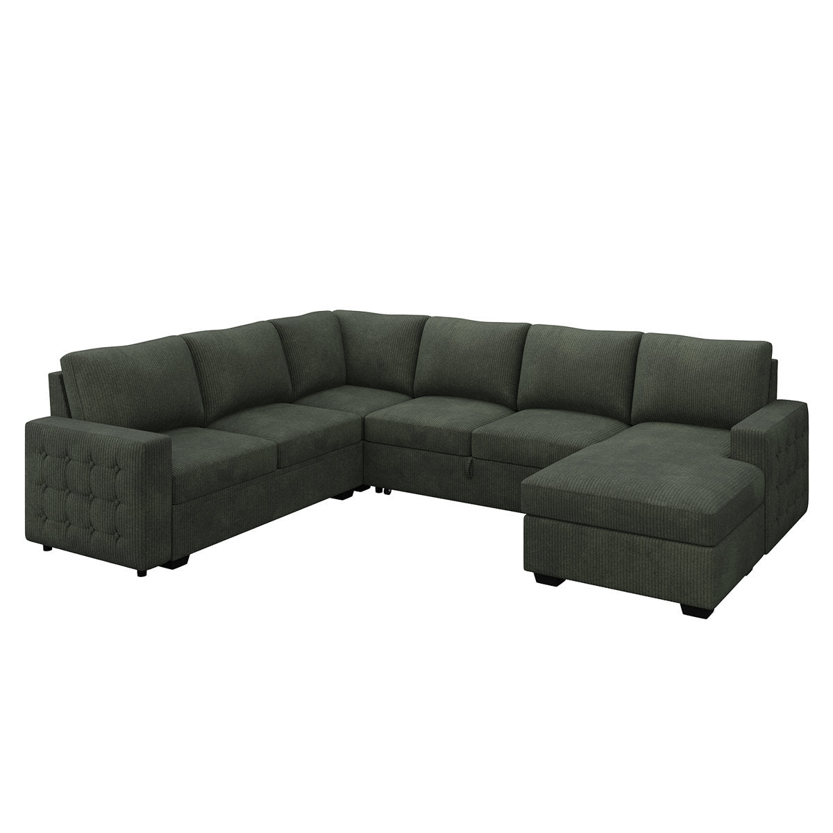 Honbay U-shaped Corduroy Sectional Sleeper Sofa Pull Out Sofa Bed