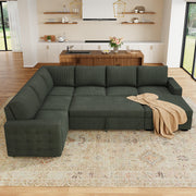 Honbay U-shaped Corduroy Sectional Sleeper Sofa Pull Out Sofa Bed