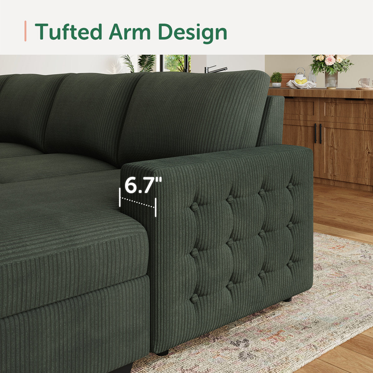 Honbay U-shaped Corduroy Sectional Sleeper Sofa Pull Out Sofa Bed