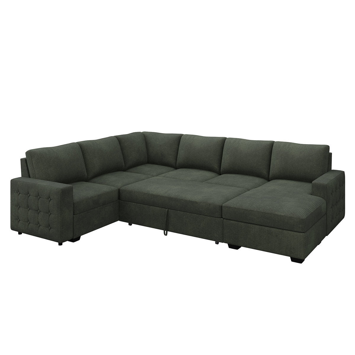 Honbay U-shaped Corduroy Sectional Sleeper Sofa Pull Out Sofa Bed