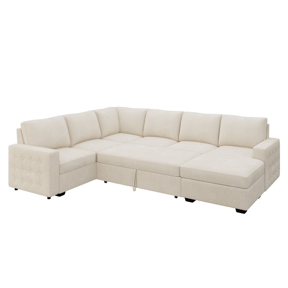 Honbay U-shaped Corduroy Sectional Sleeper Sofa Pull Out Sofa Bed