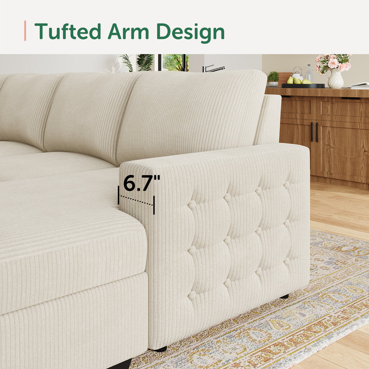 Honbay U-shaped Corduroy Sectional Sleeper Sofa Pull Out Sofa Bed