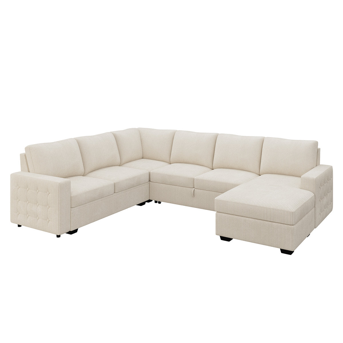 Honbay U-shaped Corduroy Sectional Sleeper Sofa Pull Out Sofa Bed
