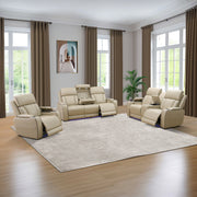 Humler Breathing Leather 3-Piece Reclining Living Room Set, Cream