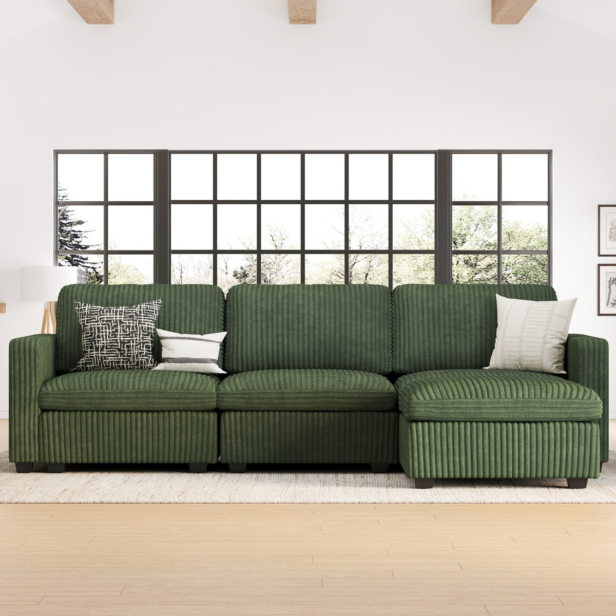 Hutcheson 101.5'' Wide L-Shaped 3-Seat Sofa Apartment Storage Couch With Detachable Cushion, Modular Sectional Sofa With Ottoman