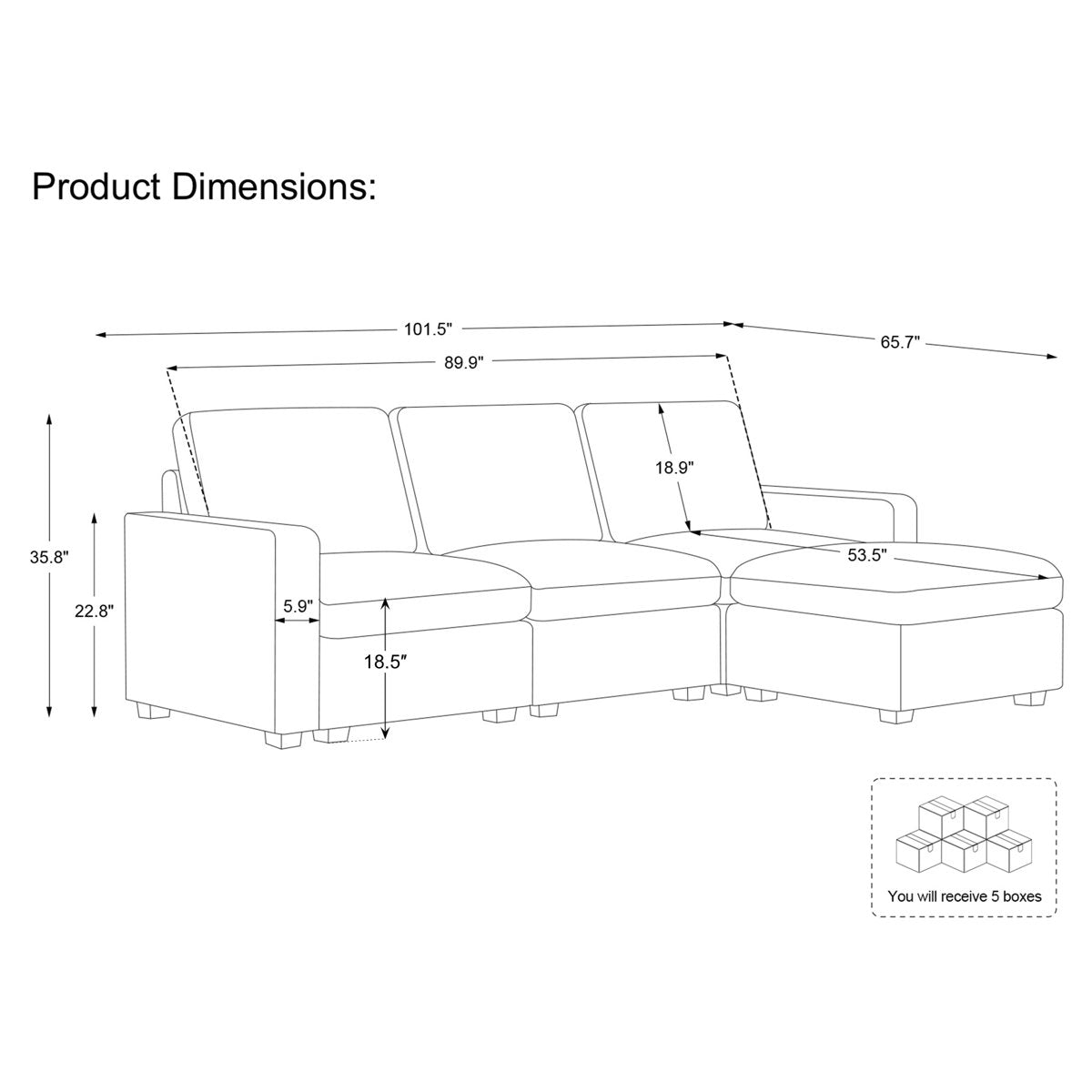 Hutcheson 101.5'' Wide L-Shaped 3-Seat Sofa Apartment Storage Couch With Detachable Cushion, Modular Sectional Sofa With Ottoman