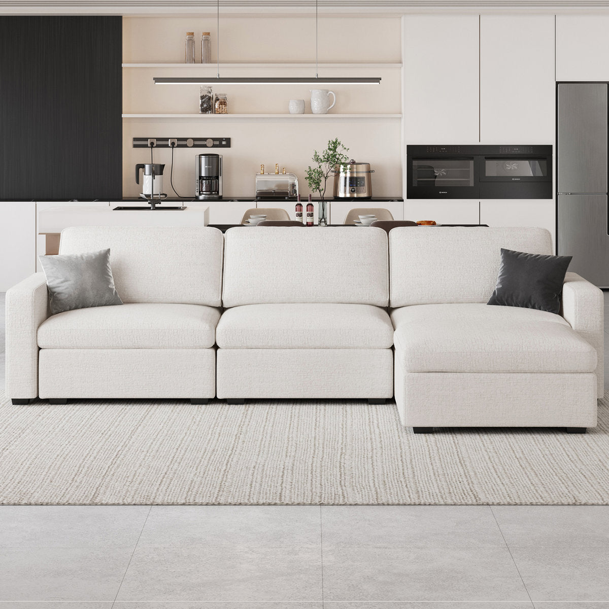 Hymes 101.5'' Wide L-Shaped 3-Seat Sofa Apartment Storage Couch With Detachable Cushion, Modular Sectional Sofa With Ottoman