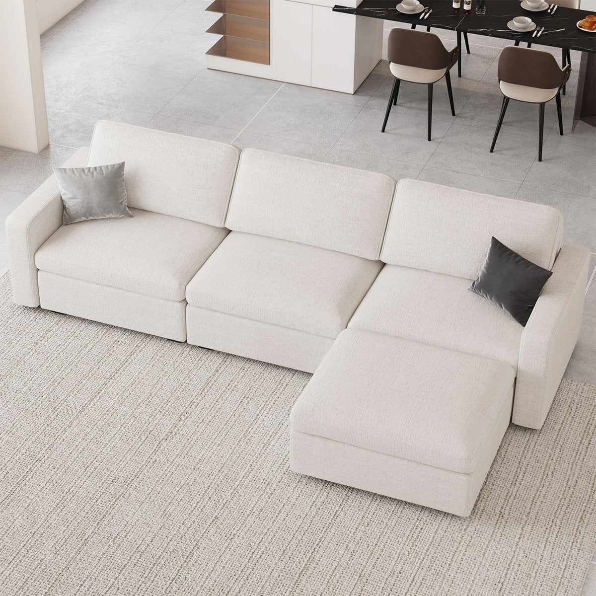 Hymes 101.5'' Wide L-Shaped 3-Seat Sofa Apartment Storage Couch With Detachable Cushion, Modular Sectional Sofa With Ottoman