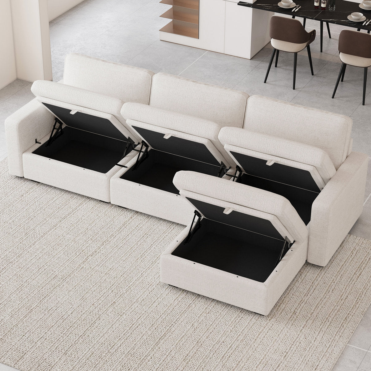 Hymes 101.5'' Wide L-Shaped 3-Seat Sofa Apartment Storage Couch With Detachable Cushion, Modular Sectional Sofa With Ottoman