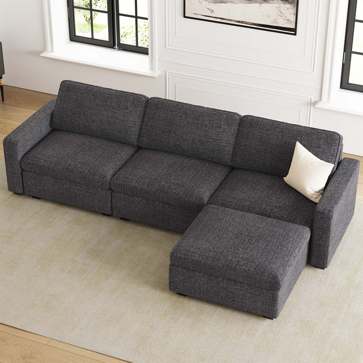 Hymes 101.5'' Wide L-Shaped 3-Seat Sofa Apartment Storage Couch With Detachable Cushion, Modular Sectional Sofa With Ottoman