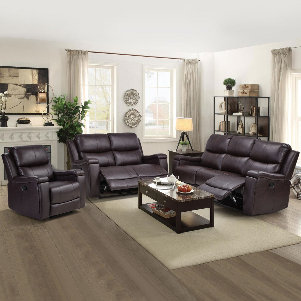 Ilkeston 3-Piece Vegan Leather Manual Reclining Living Room Set with Hidden Cupholder