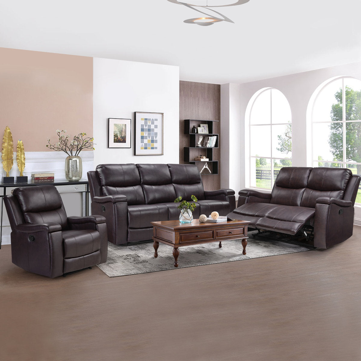 Ilkeston 3-Piece Vegan Leather Manual Reclining Living Room Set with Hidden Cupholder