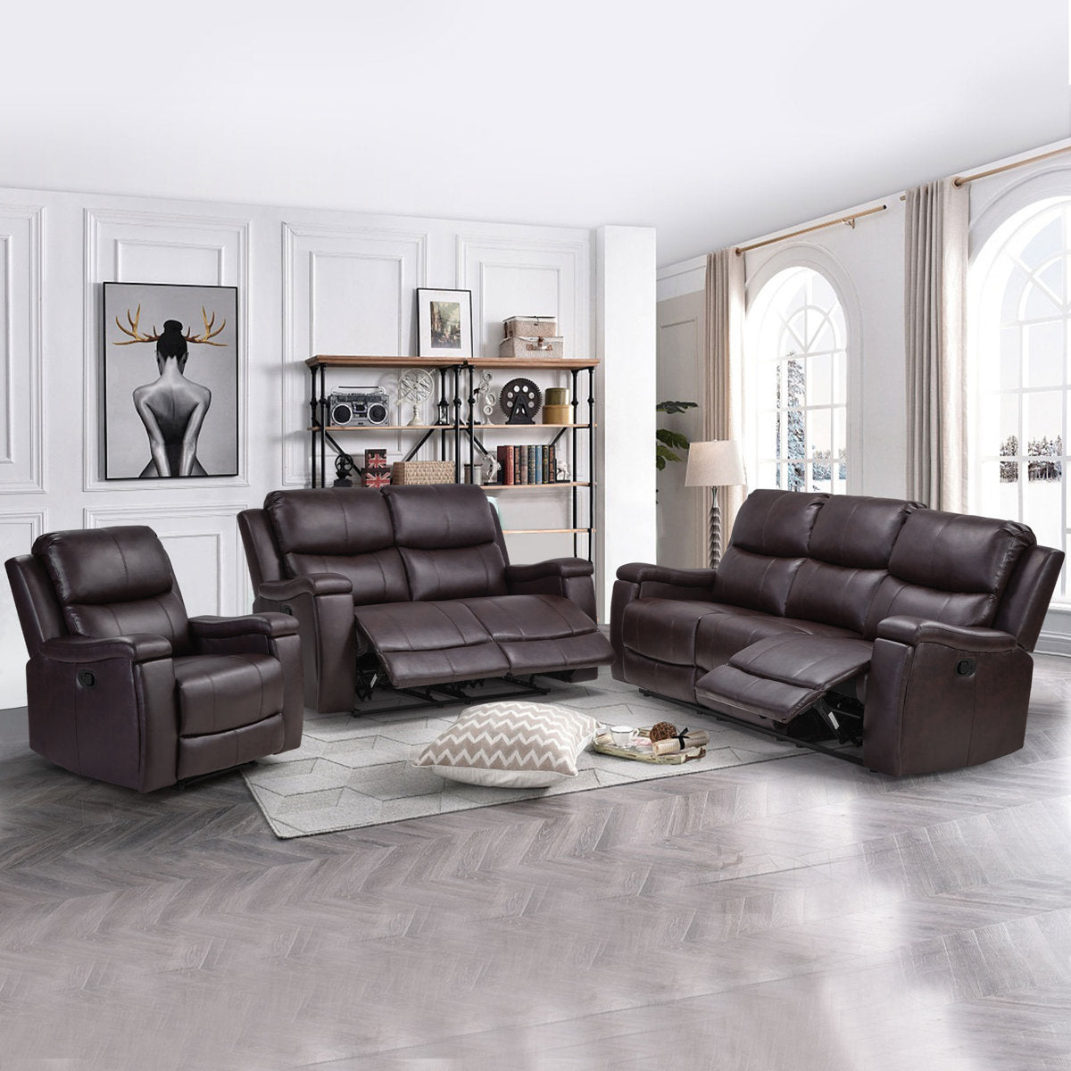 Ilkeston 3-Piece Vegan Leather Manual Reclining Living Room Set with Hidden Cupholder