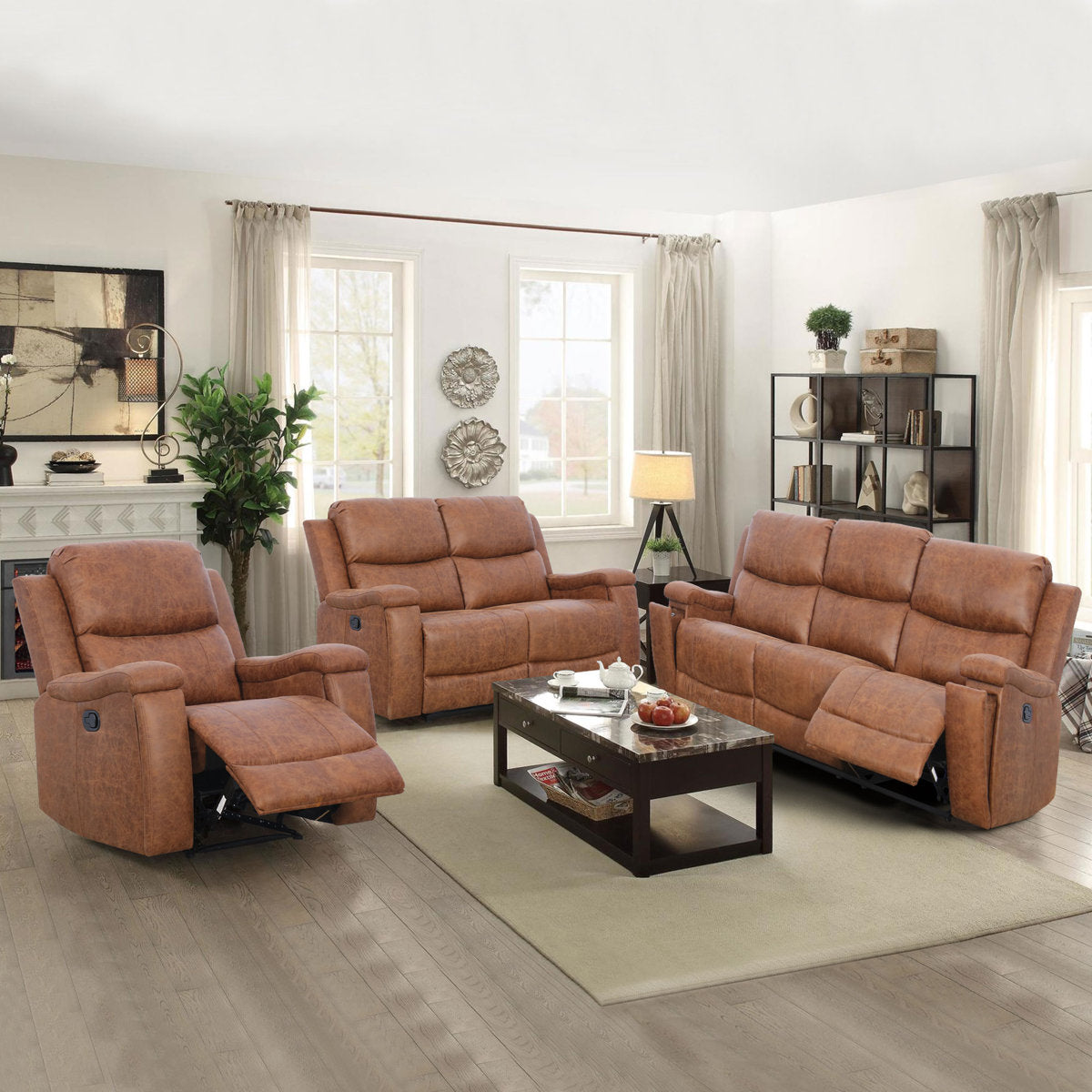 Ilkeston 3-Piece Vegan Leather Manual Reclining Living Room Set with Hidden Cupholder
