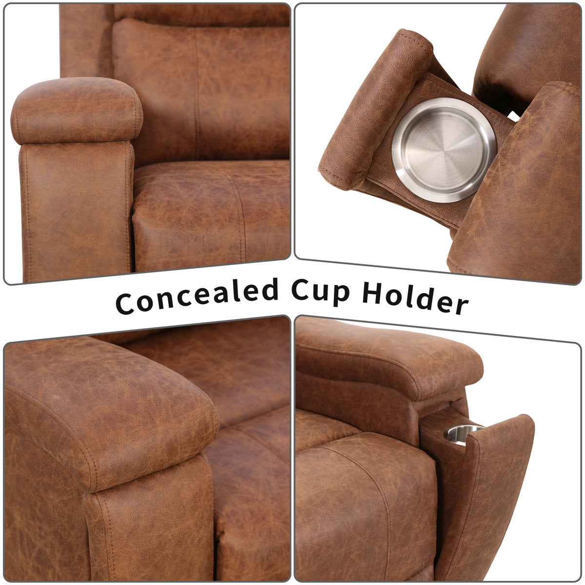Ilkeston 3-Piece Vegan Leather Manual Reclining Living Room Set with Hidden Cupholder