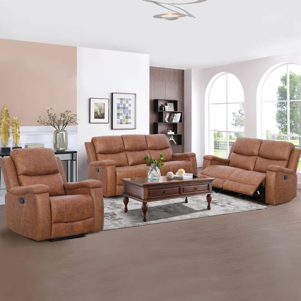 Ilkeston 3-Piece Vegan Leather Manual Reclining Living Room Set with Hidden Cupholder