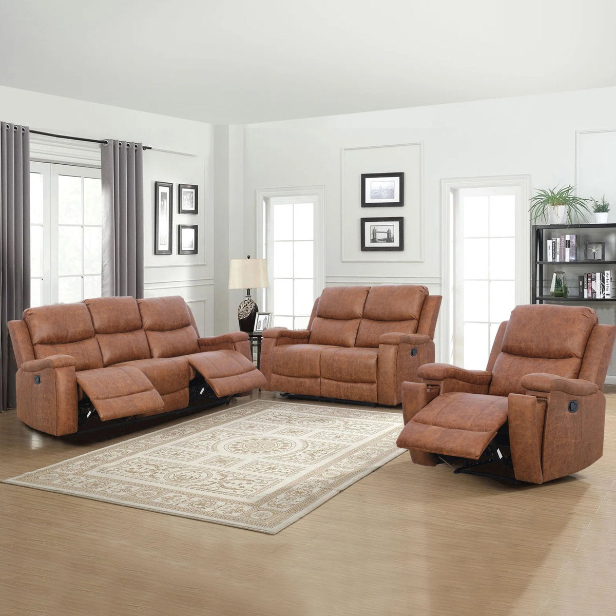 Ilkeston 3-Piece Vegan Leather Manual Reclining Living Room Set with Hidden Cupholder