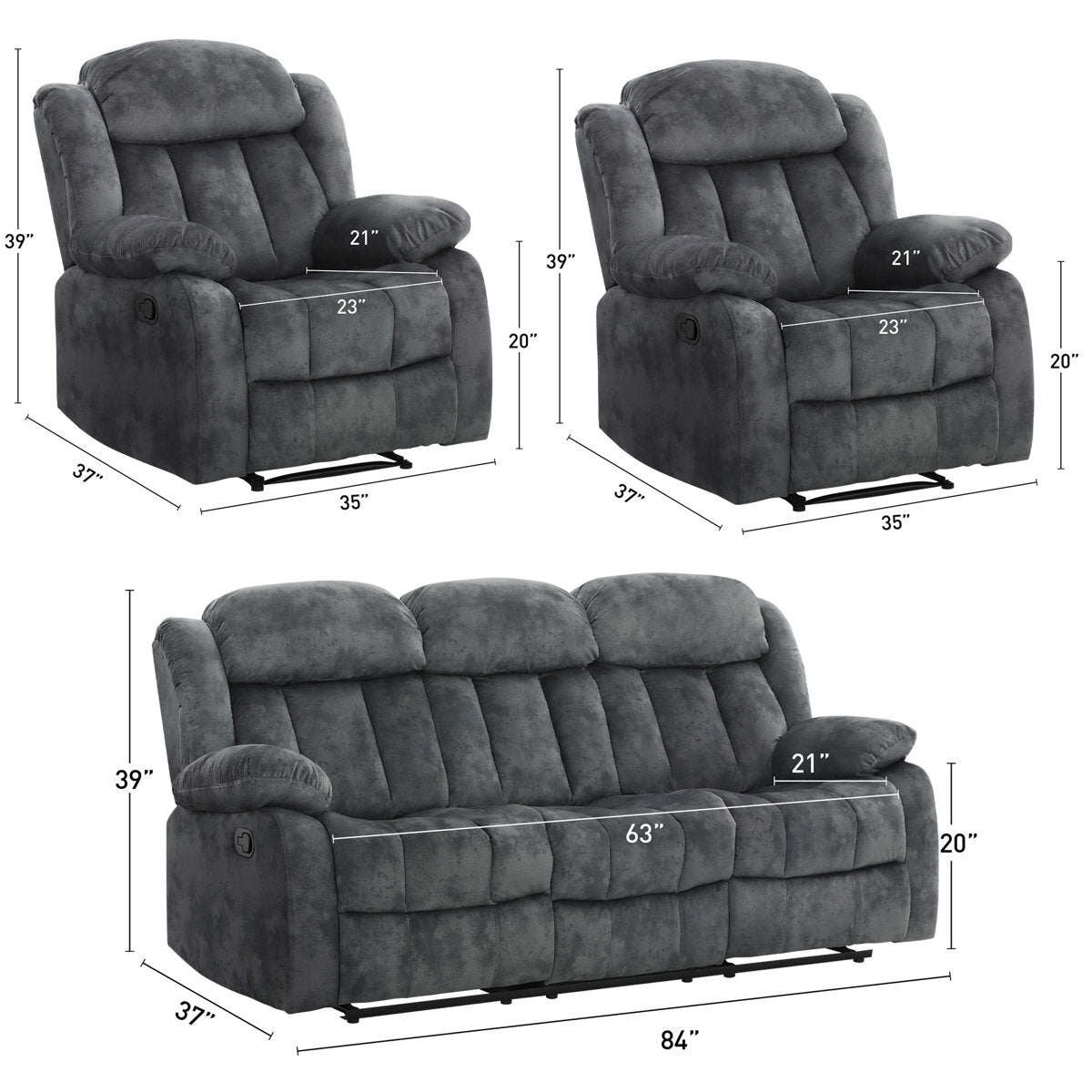 Ireneo 3 - Piece Manual Reclining Living Room Set, Couch Sets With Recliners