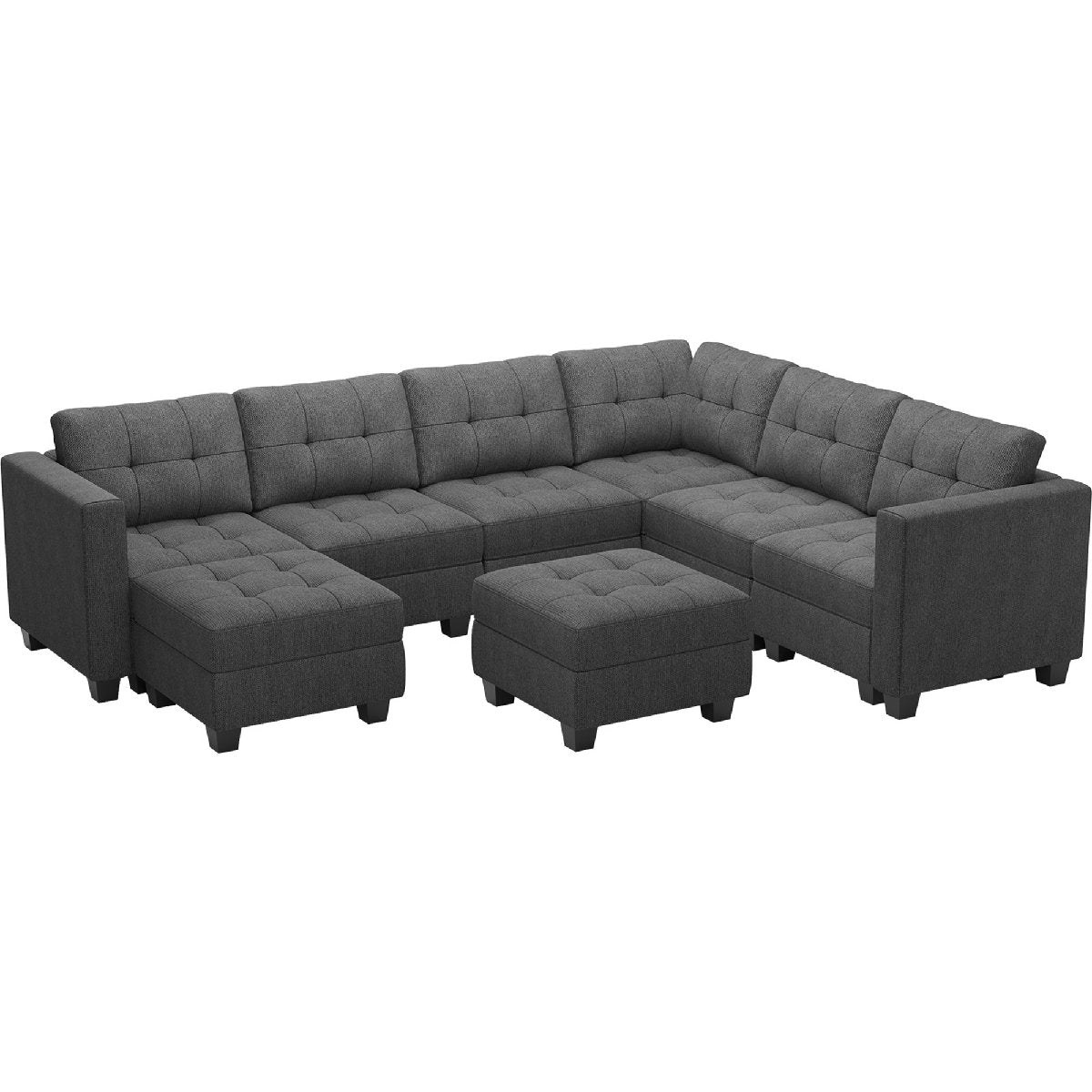 Ivery 116.6" Wide Linen Reversible Modular Sofa Living room Sectional Couch with Storage Ottoman