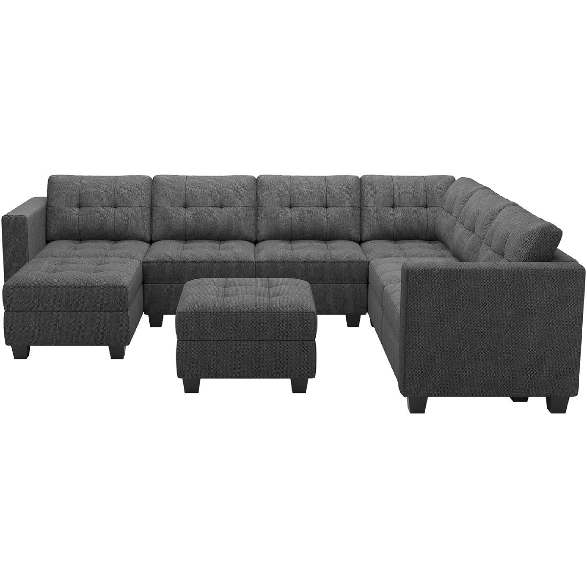 Ivery 116.6" Wide Linen Reversible Modular Sofa Living room Sectional Couch with Storage Ottoman