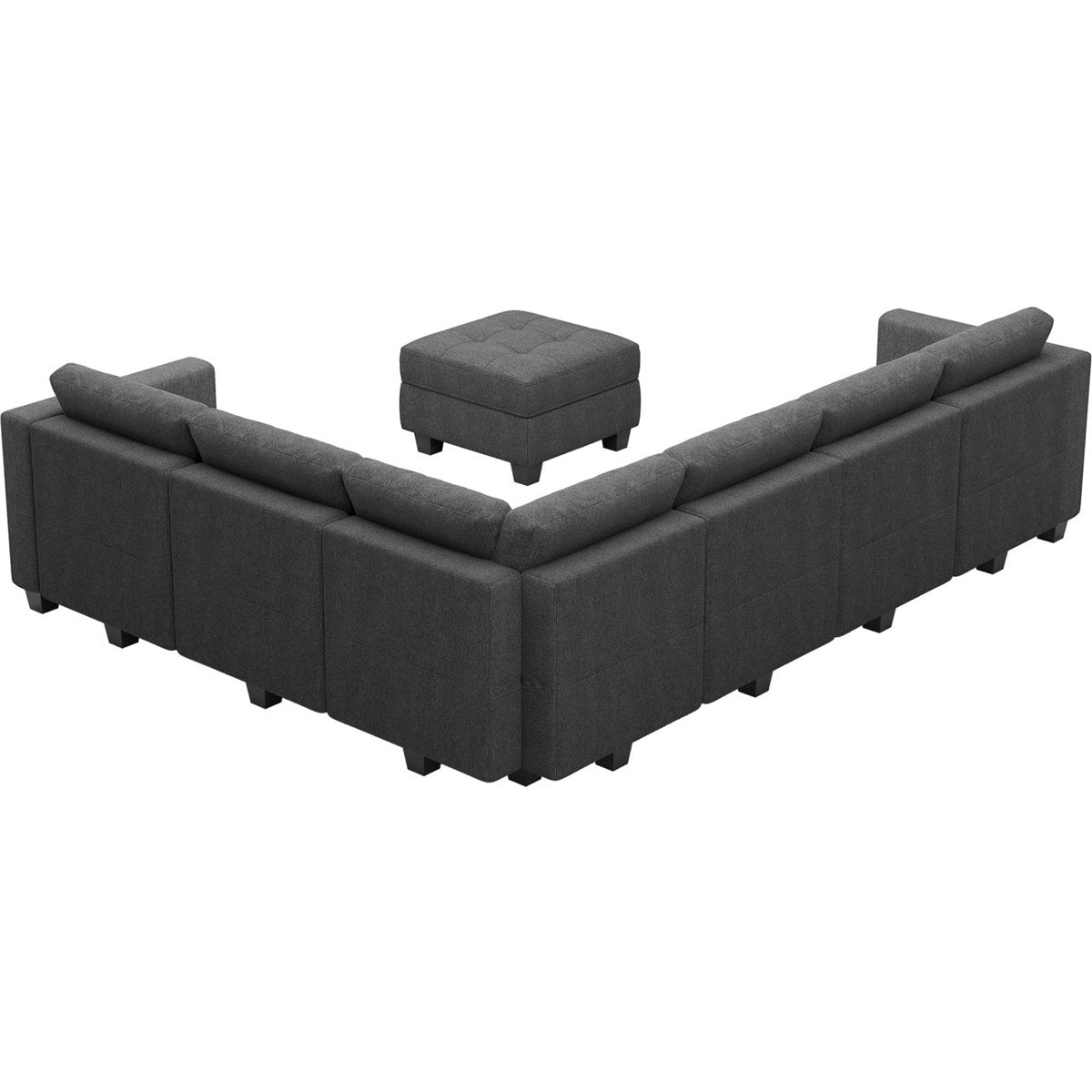 Ivery 116.6" Wide Linen Reversible Modular Sofa Living room Sectional Couch with Storage Ottoman